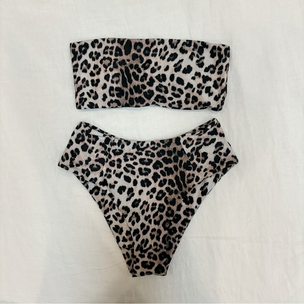 Cheetah Leopard Bandeau High Waisted 2 Piece Bikini Set